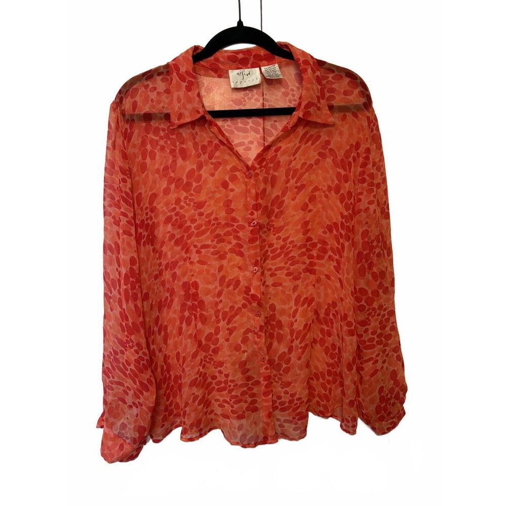 Vintage Women's Sheer Button-Up Blouse - Red Polka Dot Silk
